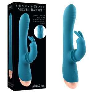 Adam & Eve SHIMMY & SHAKE VELVET RABBIT - Blue 22.4 cm USB Rechargeable Rabbit Vibrator