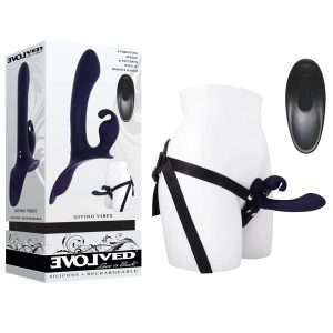 Evolved GIVING VIBES - Black 14.6 cm USB Rechargeable Vibrating Strap-On with Remote
