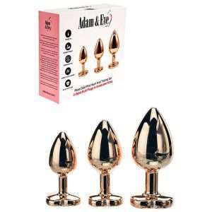 Adam & Eve ROSE GOLD HEART GEM ANAL TRAINING SET - Rose Gold Metal Anal Plugs with Pink Gem Bases - Set of 3 Sizes