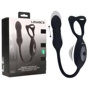 LEVELZ Vibrating & Thrusting TriO Cock Ring with Prostate Stimulator - Black USB Rechargeable Vibrating Cock Ring with Thrusting Prostate Plug