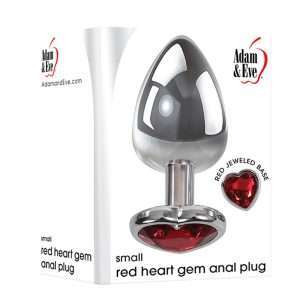 Adam & Eve Red Heart Gen Anal Plug - Small - Metallic 7.1 cm Butt Plug with Heart Gem Base