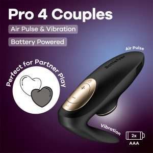 Satisfyer Pro 4 Couples - Battery Series - Black U-Shaped Couples Vibe with Air Pulsation