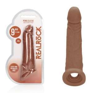 REALROCK 9'' Realistic Penis Extender with Rings - Tan - Tan 22.9 cm Penis Extension Sleeve