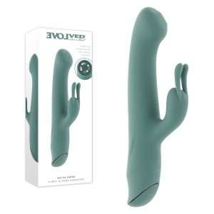 Evolved SATIN SWIRL - Green 23 cm USB Rechargeable Rabbit Vibrator with Swirling Head