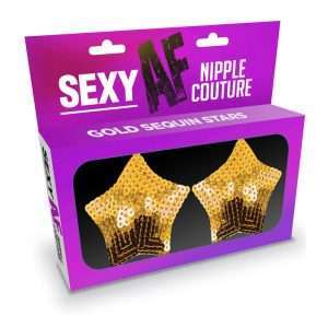 Sexy AF - Nipple Couture Gold Stars - Gold Sequin Reusable Nipple Pasties