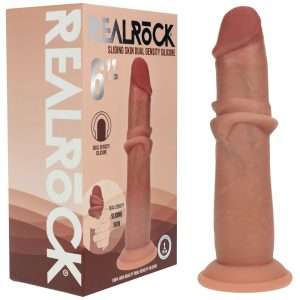 REALROCK Dual Density 6'' Sliding Skin Silicone Dildo - Tan - Tan 15.2 cm Sliding Skin Dildo