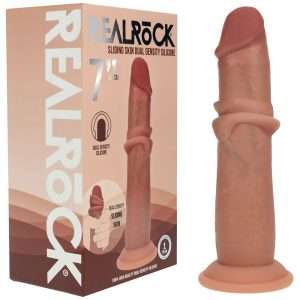 REALROCK Dual Density 7'' Sliding Skin Silicone Dildo - Tan - Tan 15.2 cm Sliding Skin Dildo
